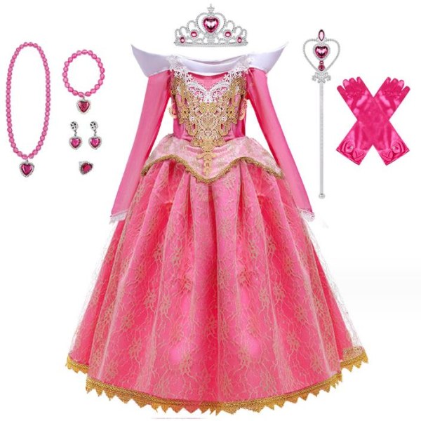 Flickor Princess Dress Aurora Törnrosa Klänning Cosplay Halloween Fancy Kostym 120cm