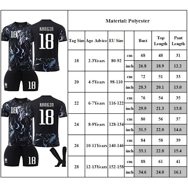 24-25 Sydkoreanskt landslag bortatröja barn fotbollströja kit #18 KRNGIN fotbollsdräkter pojkars träningsoverall 22