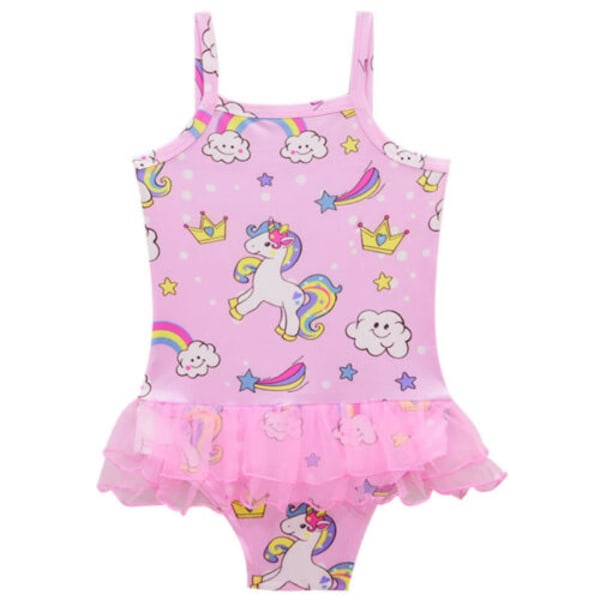 Barn flicka enhörning Tankini bikini barn strandkläder baddräkt Pink 3-4 Years