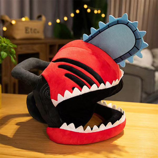 Anime motorsåg hatt plysch huvudbonad mjuk mask fest rollspel