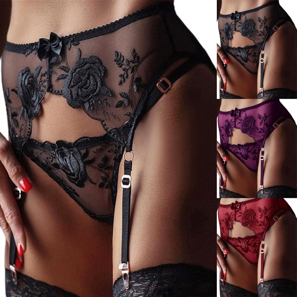 Kvinnlig sexig suspender strumpeband bälte underkläder G-string trosa set red L