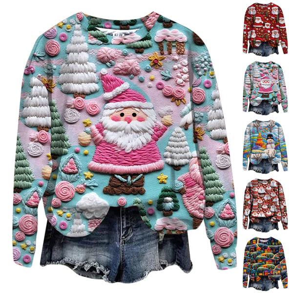 Damjultröja med julmönster, pullovertröja #4 2XL