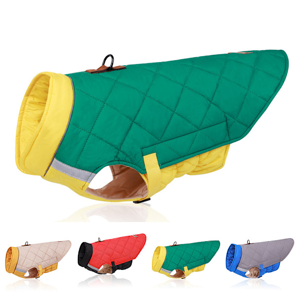 Vinter Bomull Husdjur Hundkläder Varma Valp Rock Vinterjacka Green  yellow 2XL