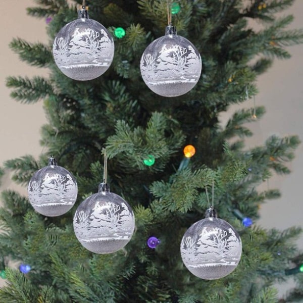 6st 6cm Transparent Christmas White Snowball Xmas Tree Pendant 6PCS