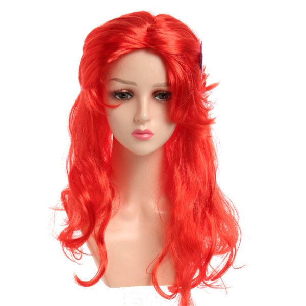 Sjöjungfruperuk Kvinnor Halloween Kostym Peruker Röd Lång lockig peruk