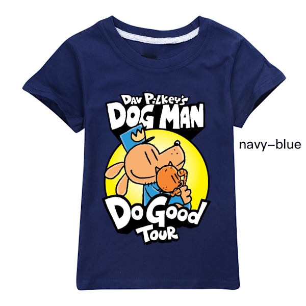 Dog Man Pojkar T-shirt Tecknade Toppar Tee Barn Pojkar Flickor T-shirts Barnkläder Sommar Kortärmad Navy Blue 140cm