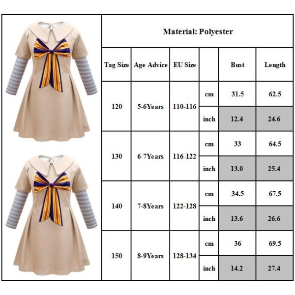 Megan Cosplay Kostym M3GAN Horrible Movie Girls Dress Uniform Dress 150cm