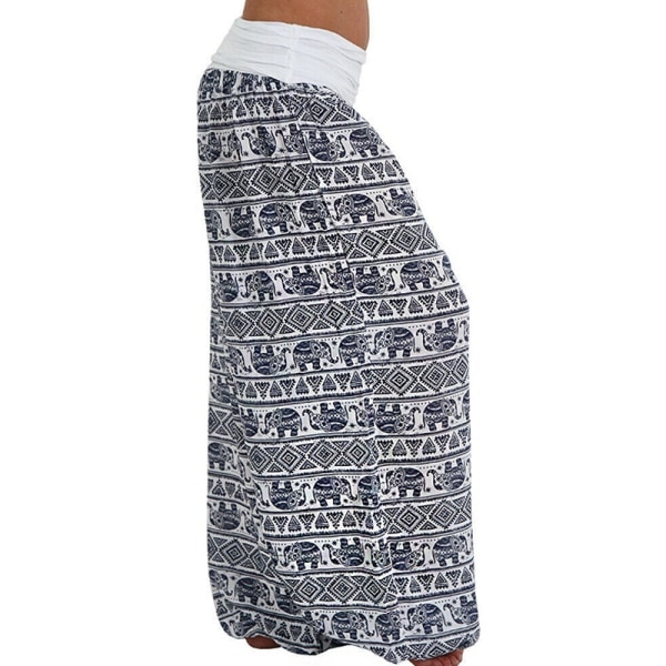 Kvinnor Baggy Harem Byxor Hippie Wide Leg Yoga Lösa Byxor navy blue 4XL