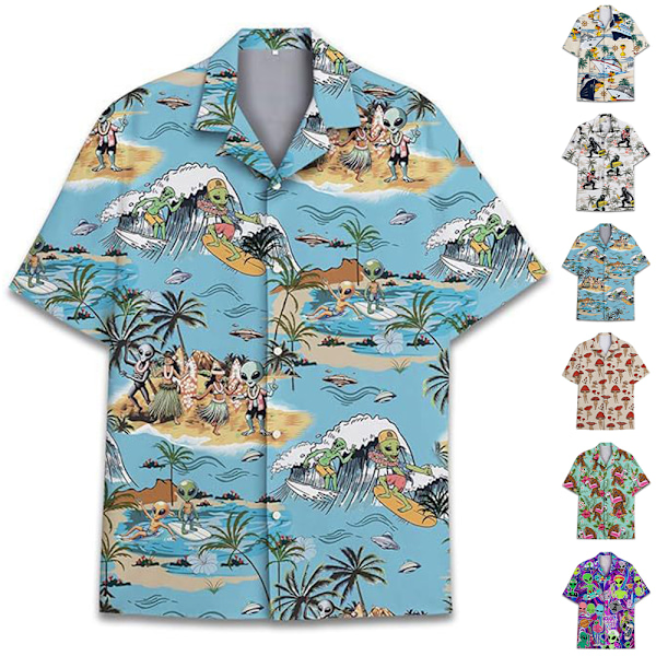 Herr Hawaiian Button Up Casual Skjorta Rolig Nyhet Kortärmad Semester Strand Topp B L