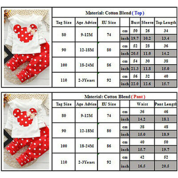 Baby Girl Minnie Polka Dot Long Sleeve Pullover Top Pants Set pink 18-24 Months
