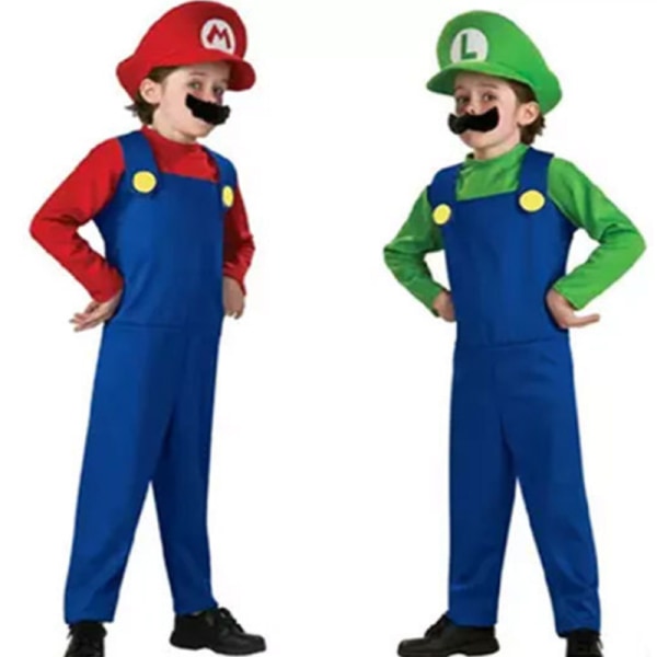 Super Mario Cosplay Kostym Jumpersuit Halloween Party boy-red