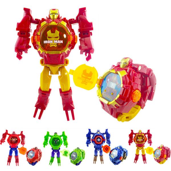 Barn Pojke Tecknad Superhjälte Transformator Leksaker Rem Watch Iron Man