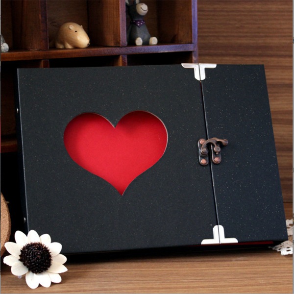 DIY Scrapbook Bröllop Love Heart Black Pages Hollow Out Insert Album