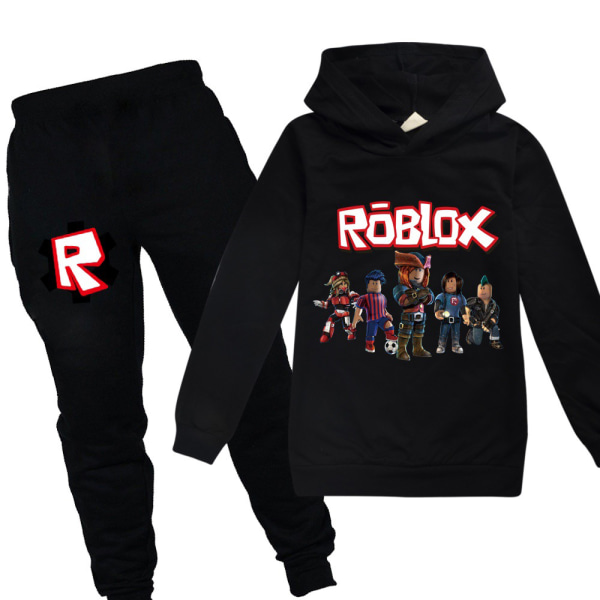 Pojkar Flickor ROBLOX Tecknad Hoodies Sweatshirts Byxor Träningsoverall black 150cm