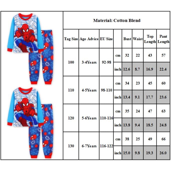 2 st barn Spiderman Pyjamas Outfits Nattkläder T-shirt Byxor Set 110cm
