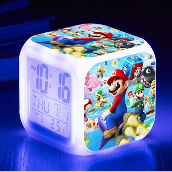 Super Mario Bro väckarklocka 7-färgsväxlande Anime väckarklocka B