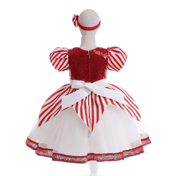 Barnflicka Julklänning Jultomteklänning Prinsessa + Hårband 120cm