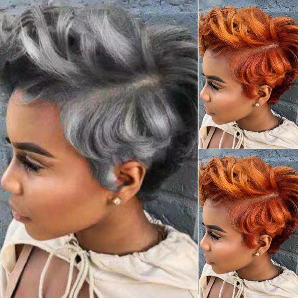 Kvinnors kort lockigt hår peruker - helhår elf peruker cosplay peruker Orange+Orange Red 26.0 cm * 16.0 cm * 4.5 cm