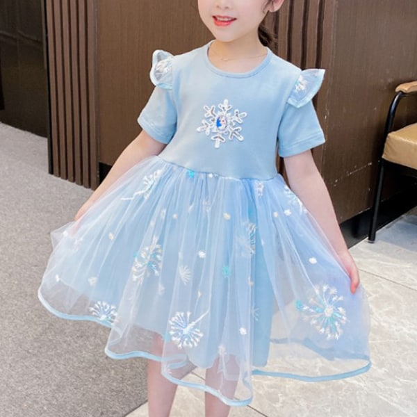 Barn Barn Tjej Frozen Elsa Födelsedagsfest Prinsessklänning blue 140cm