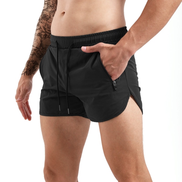 Solid Casual Fitness Training Sports Shorts för män med tre poäng black XL