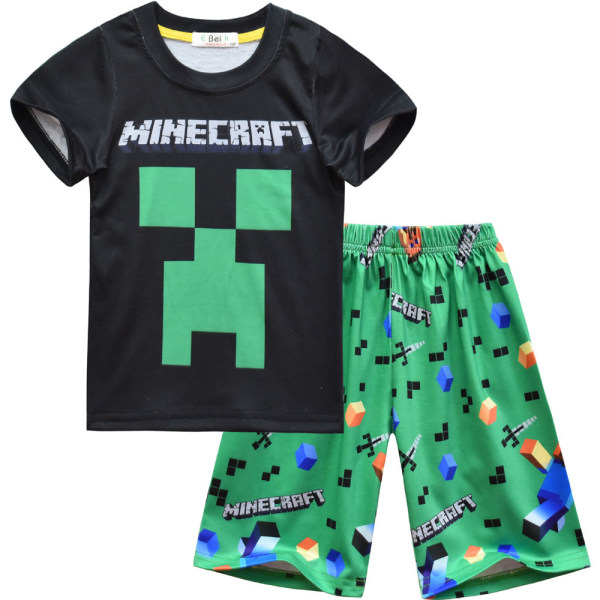 Minecraft Pyjamas för pojkar Barn sommar T-shirt Korta PJs Set black 120cm