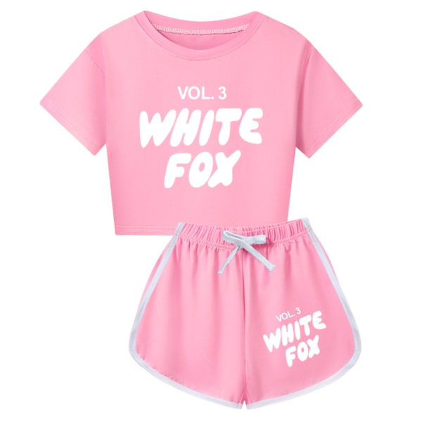 T-shirts med tryck och korta ärmar + shorts Sportkläder Set 5-14 år Barn Tonåringar Flicka Träningsdräkt Pink 110cm
