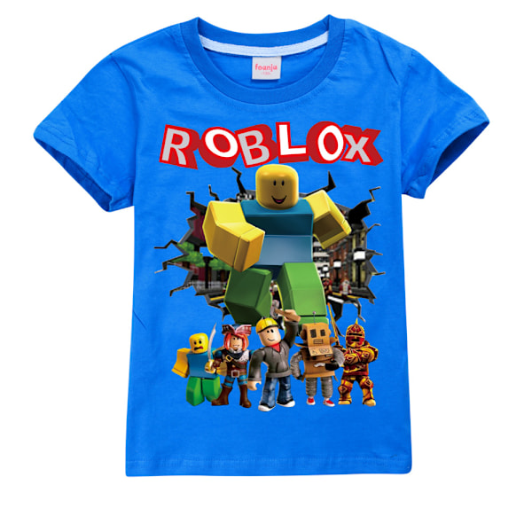 Roblox Pojkar T-shirt Tecknade Toppar Tee Barn Pojkar Flickor T-shirts Barnkläder Sommar Kortärmad Dark Blue 150cm
