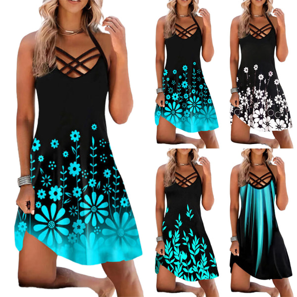 Damer sommar Casual Strap Sundress Printed Beach Slip Dress B L