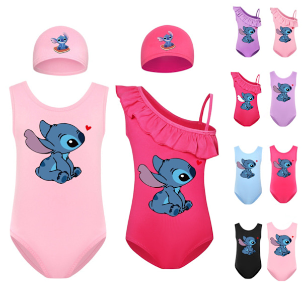 Barn Flickor Lilo & Stitch Tecknad Baddräkt Hel Baddräkt Strandkläder Simdräkt Surfdräkt Med Badmössa #1 130cm