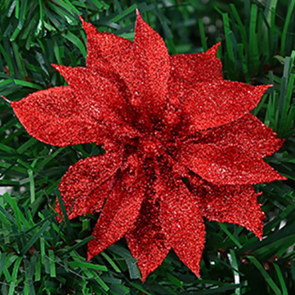 10st juldekoration konstgjord blomma glitter träddekor red