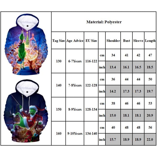 Grinch Jul Mode Barn Tröjor Casual Hooded Toppar E 150cm