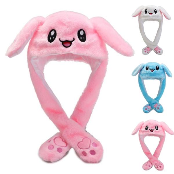 Gosig mössa med rörliga kaninöron, söt kaninmössa för kvinnor Pink rabbit