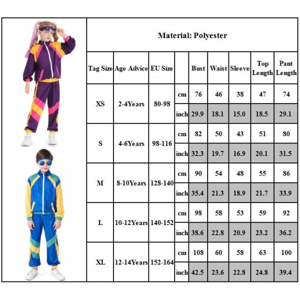 KIds Träningsoverall Pojkar 80-talets Sportkläder Hiphopkläder Topp Byxor purple S