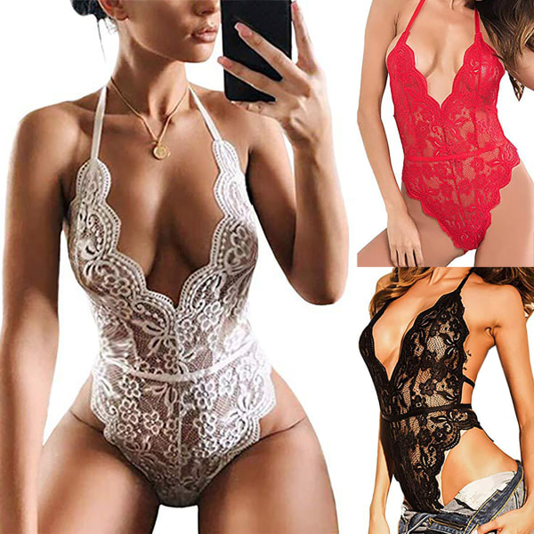 Sexiga underkläder - Sexig spets sexig one-piece för kvinnor - Sexiga un White XL