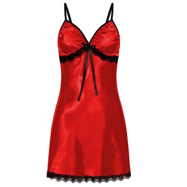 Kvinnors mode V-ringning sexig spetsnattlinne pyjamas hemmakläder red L
