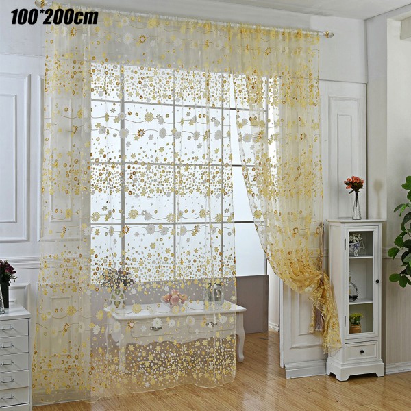 1 trendig blommig tyllgardin för dörrar och fönster yellow 100*200cm