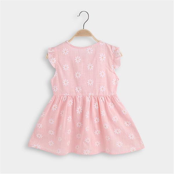 Flickor Ärmlös Prinsessklänning för Barn Baby Sommar Väst Klänning Strand Semester Blommig Solklänning Pink 90cm