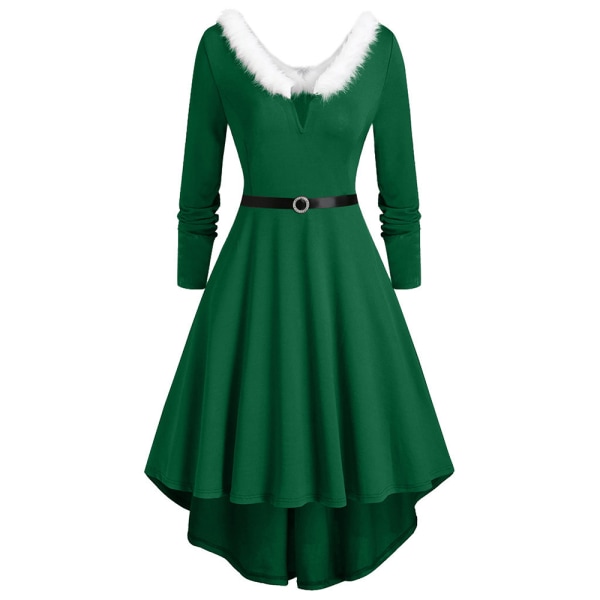 Sexig Dam Jul Swing Dress Xmas Party Fluffig V-ringad klänning green XL