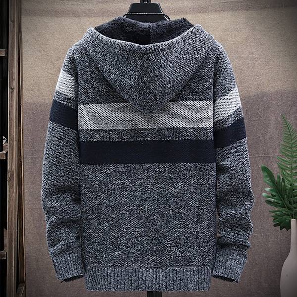 Män Fleece Strip Fodrad Hoodie Kappa Vinter Dragkedja Huva Jacka Toppar Red wine 2XL