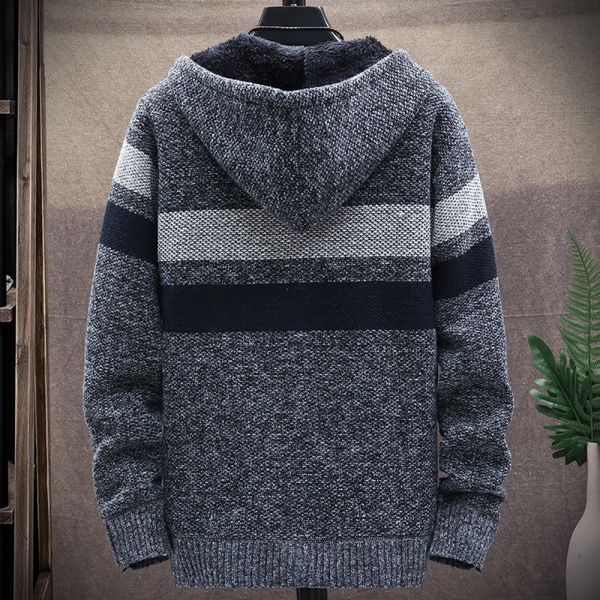 Män Fleece Strip Fodrad Hoodie Kappa Vinter Dragkedja Huva Jacka Toppar Red wine XL