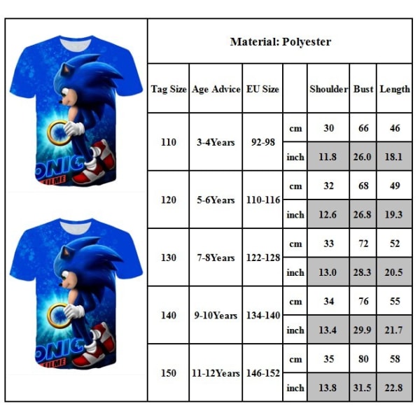 Sonic The Hedgehog Kids 3D T-shirt kortärmad spelpresent 140cm