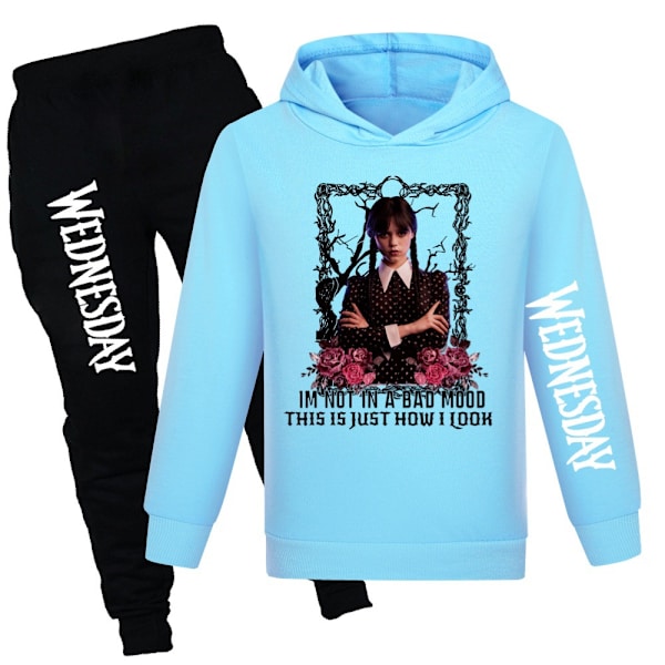 Kids Addams Family Hoodie Sweatshirt Byxor Träningsoverall Casual Set light blue 130cm
