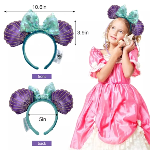 Disney Parks Minnie Öron Party Sjöjungfru Ariel Lila Iridescent Hårband