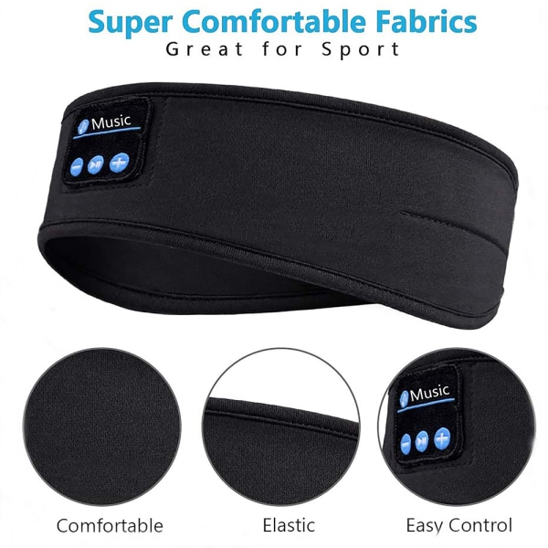 Trådlöst Bluetooth-pannband för sovmask, headset för sport black