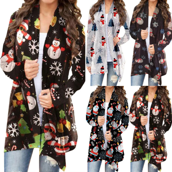 Dam Christmas Snowman Printed Cardigan Open Front Tops Present Snowman On Blue