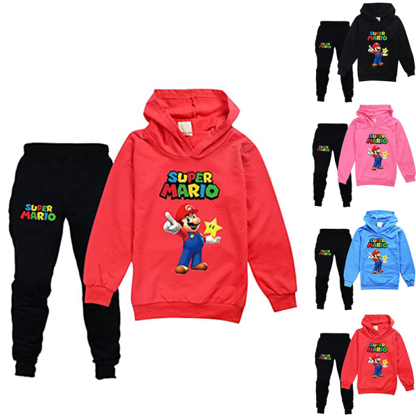 Barn Super Mario Långärmad Hoodies Träningsset Toppar+Byxor Set red 130cm