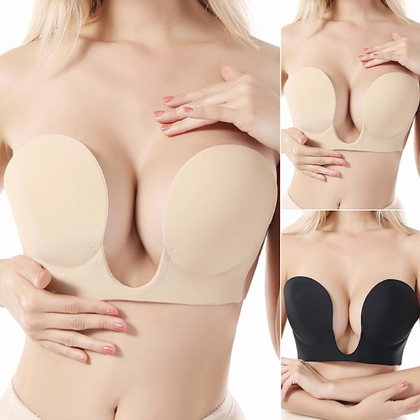 Kvinnor Självhäftande Osynliga Behåar Strapless Push Up För Klänning black A