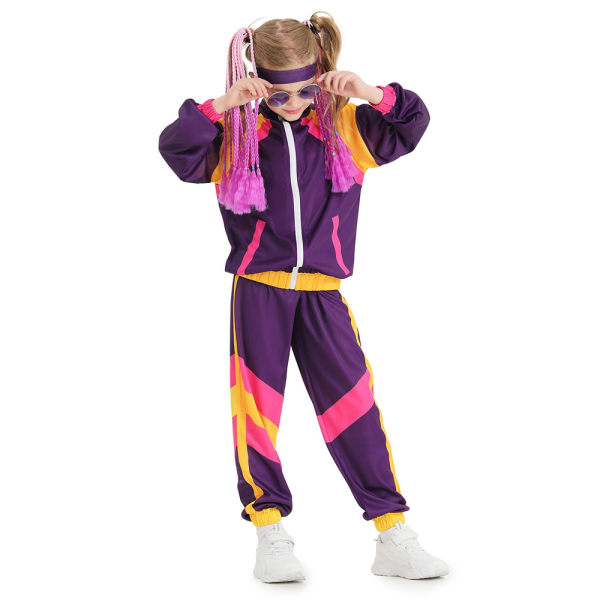KIds Träningsoverall Pojkar 80-tal Sportkläder Hiphop Kläder Topp Byxor purple L
