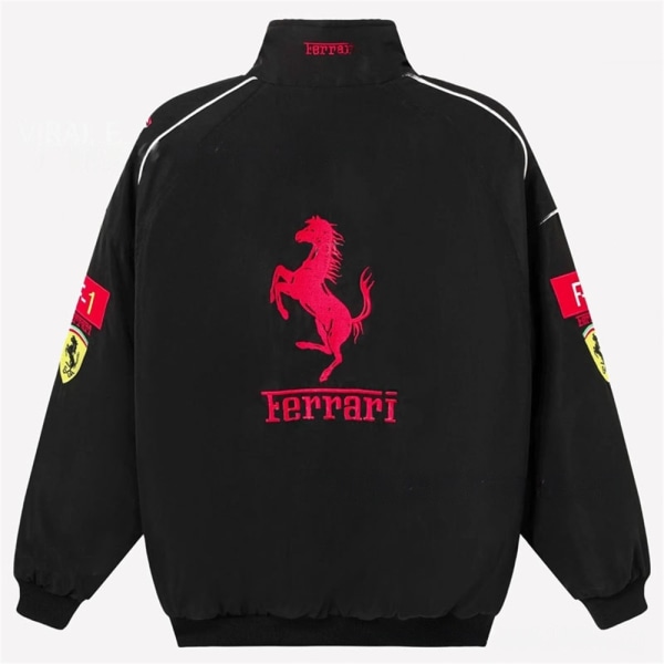 Män Kvinnor F1 Team Racing Ferrari Jacka Kappa Zip Up Broderi Retro Ytterkläder Black S