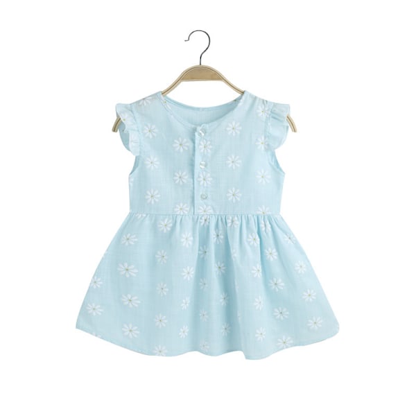 Flickor Ärmlös Prinsessklänning för Barn Baby Sommar Väst Klänning Strand Semester Blommig Solklänning Light Blue 100cm
